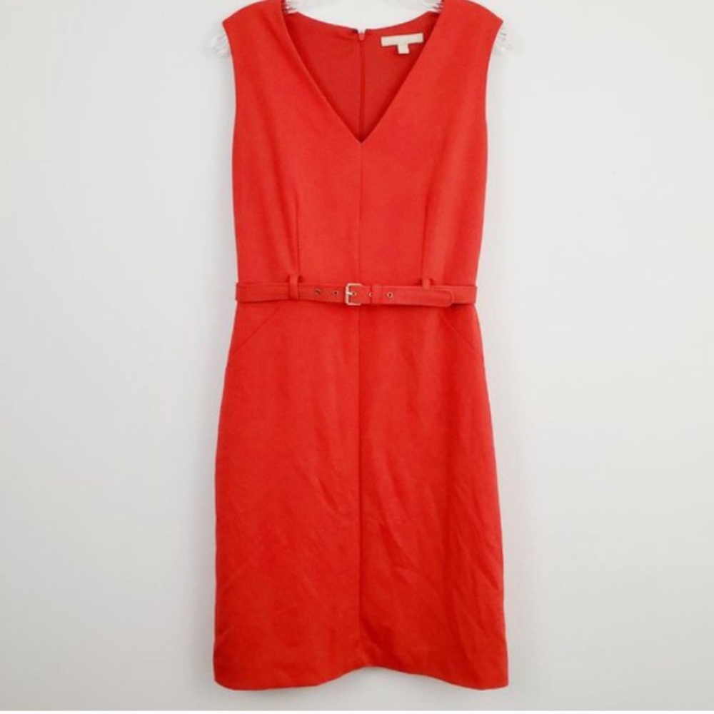 Banana Republic coral v-neck belted dress